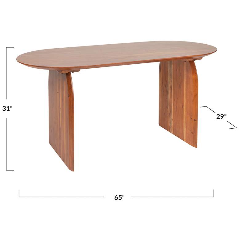 Image 3 Pill-Shaped Acacia Wood Dining Table with Half-Moon Base in Natural Finish more views