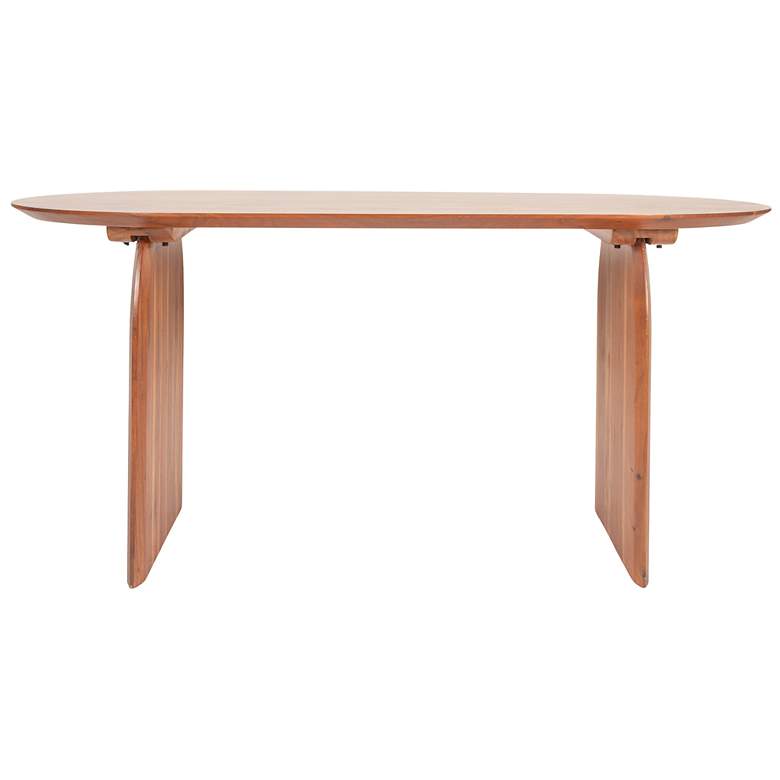 Image 7 Pill-Shaped Acacia Wood Dining Table with Half-Moon Base in Natural Finish more views