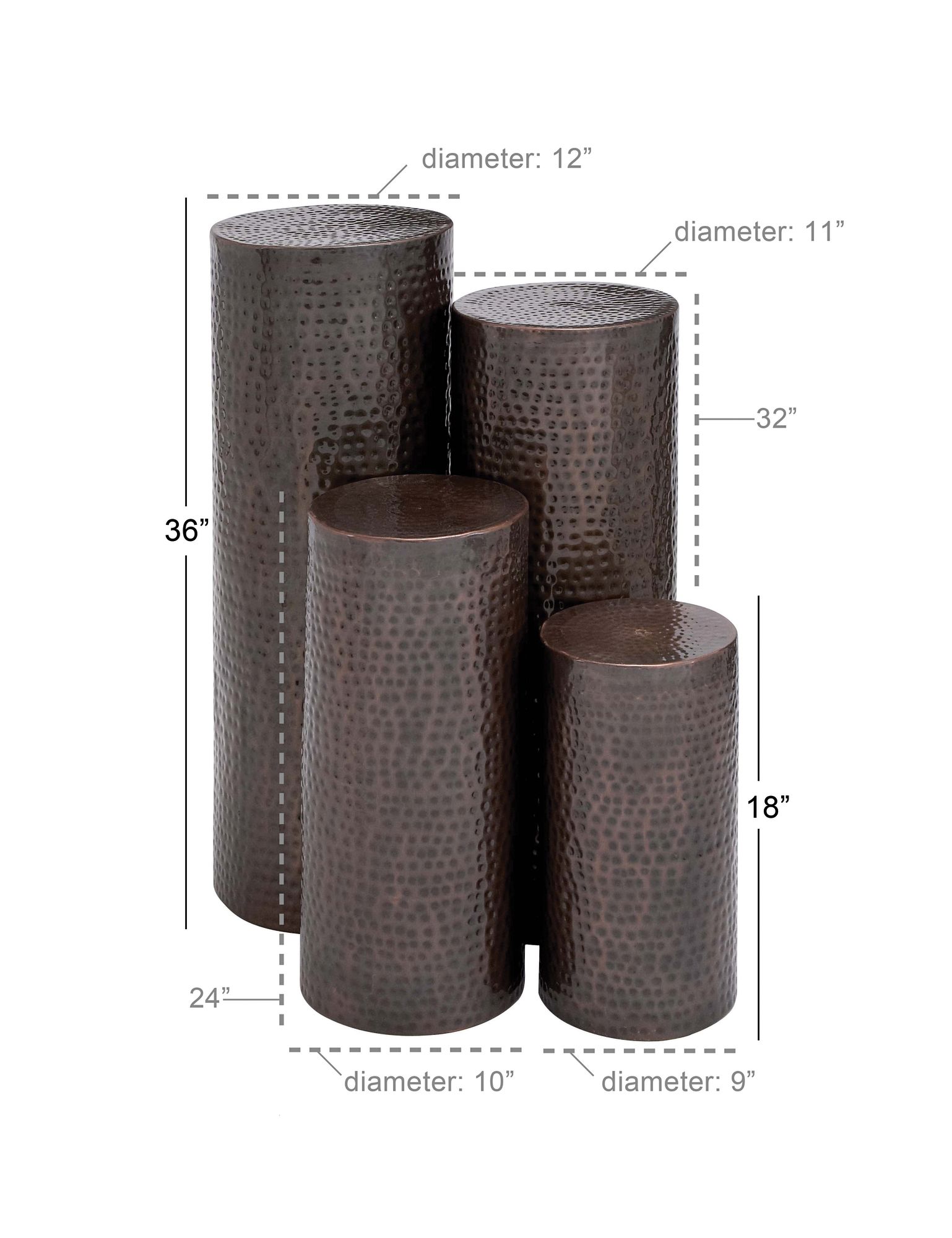 Image 7 Pillar 12"W Bronze Hammered Metal Pedestal Table Set of 4 more views