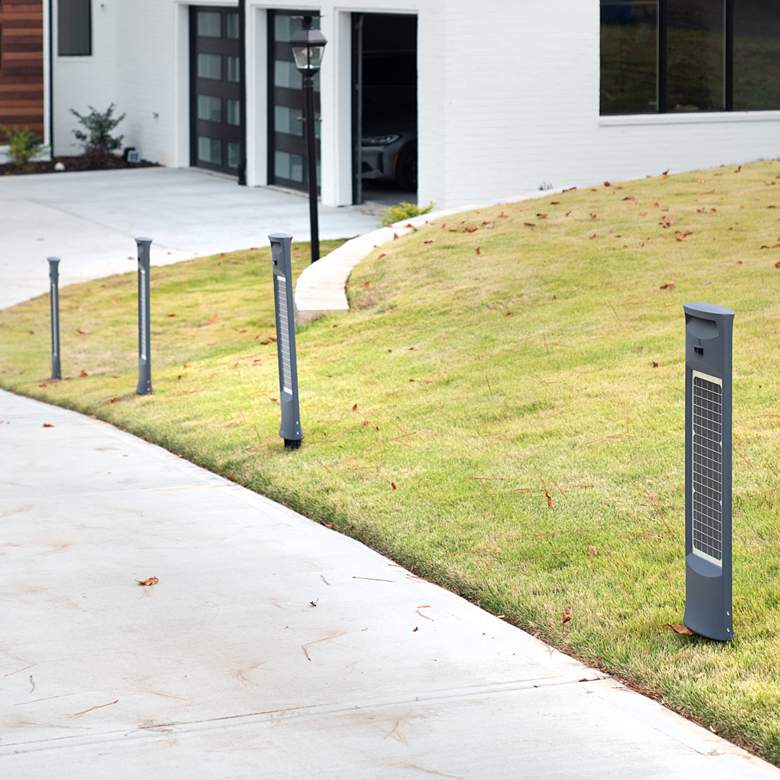 Image 5 Pillar 31 1/4" High Gray Motion Sensor Solar LED Bollard Light more views