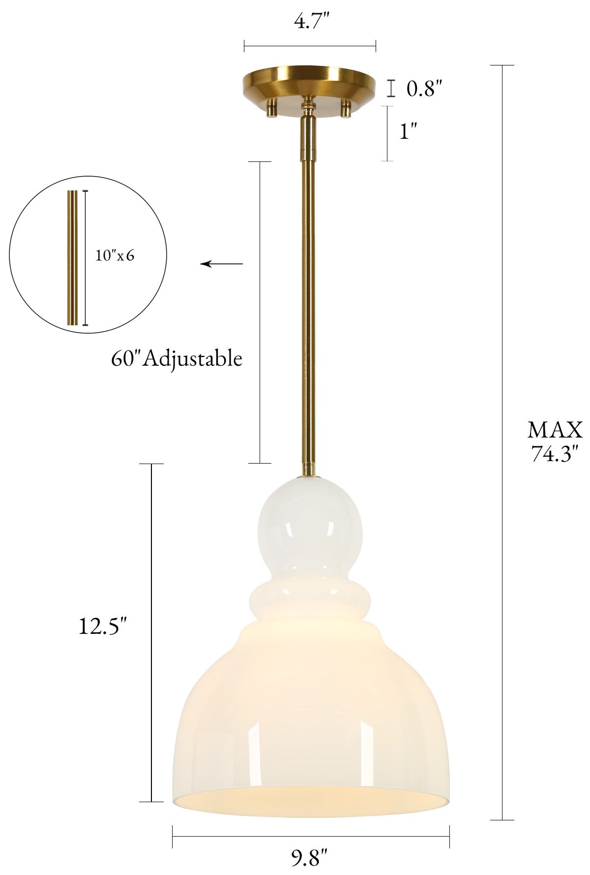 Thumbnail2 of Pillowmel Modern Brass 1-Light 9.8" Kitchen Pendant Light Opal Milk Glass more views