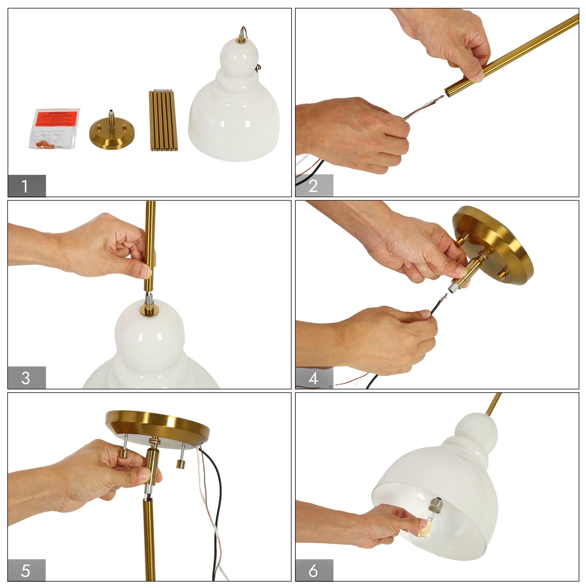 Thumbnail4 of Pillowmel Modern Brass 1-Light 9.8" Kitchen Pendant Light Opal Milk Glass more views