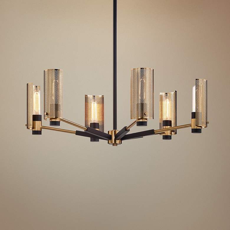 Image 1 Pilsen 30"W Modern Bronze and Aged Brass 6-Light Chandelier