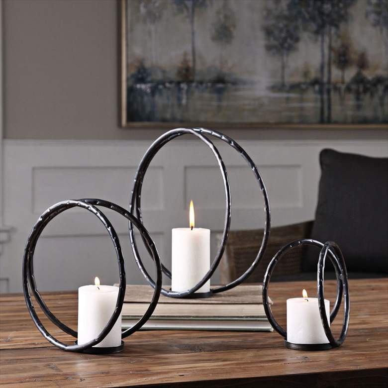 Pina Black Ring Candle Holders Set of 3 by Uttermost