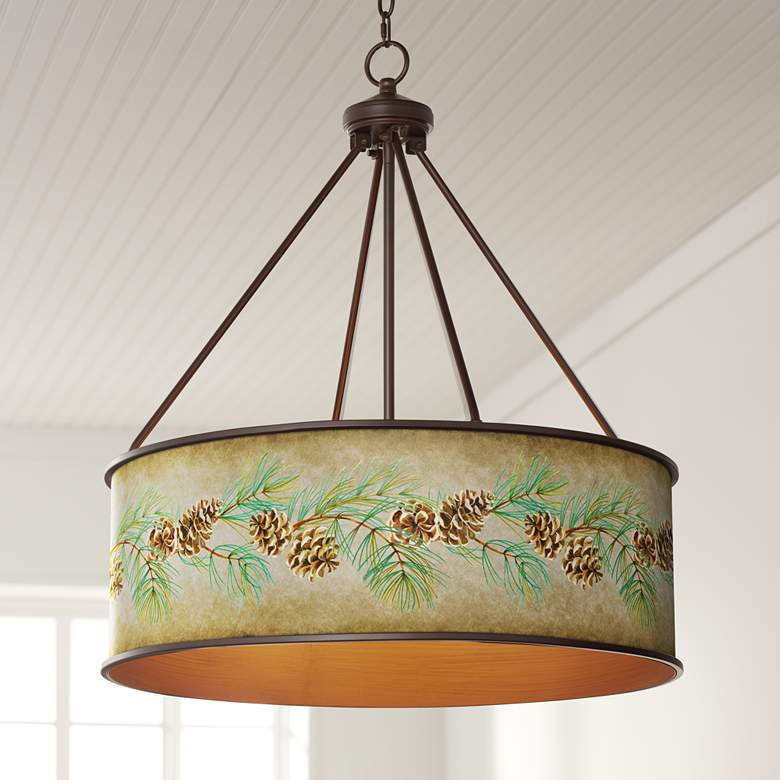 Image 1 Pine Cone Branch Yulie 24 3/4" Wide Bronze Pendant Light