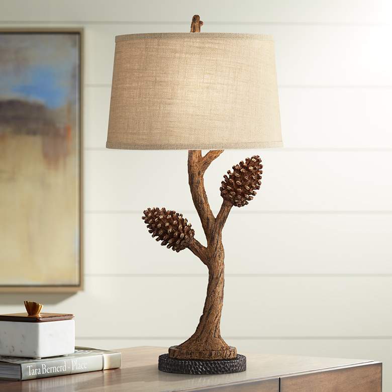 Pine Tree Rustic Brown Branch Table Lamp