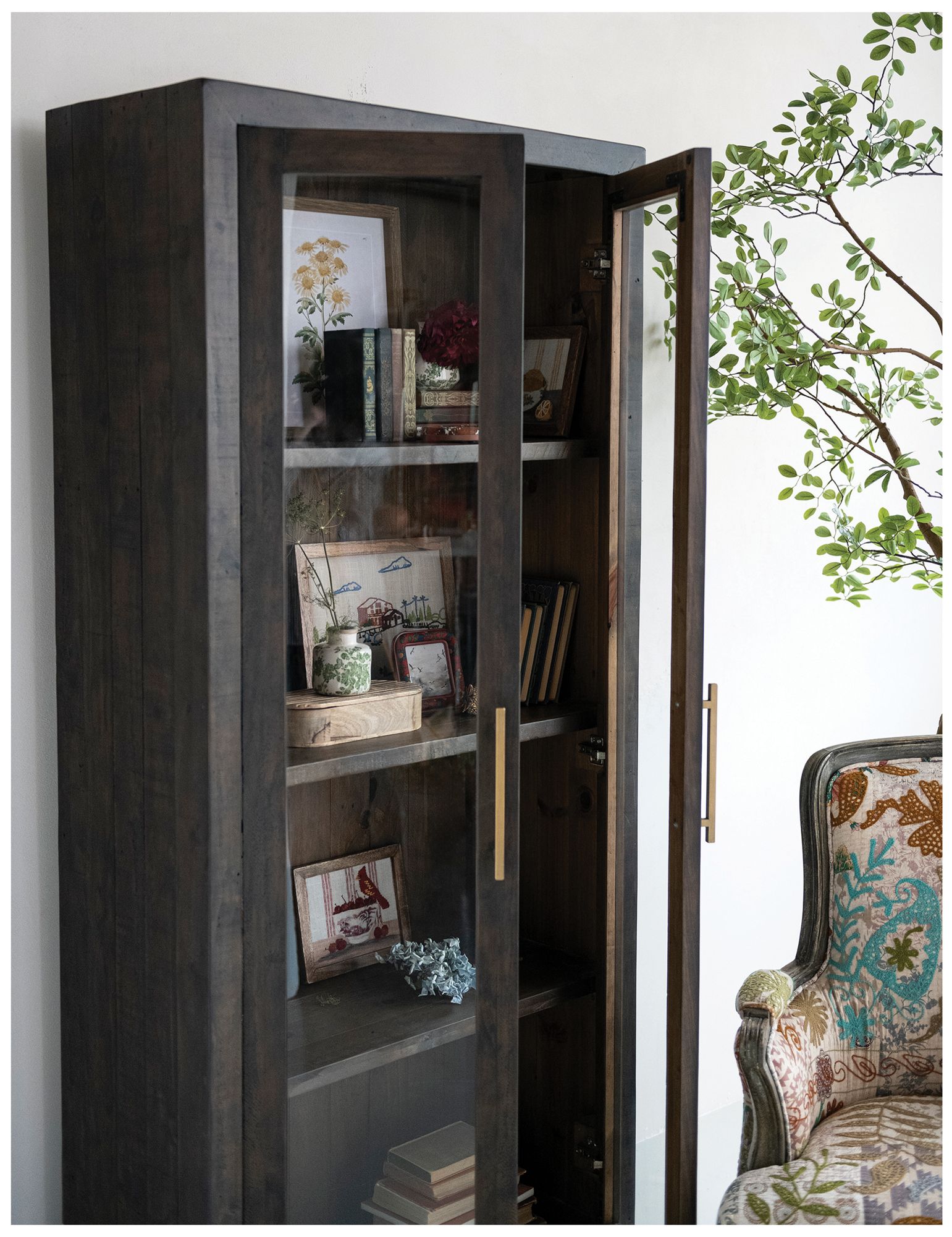 Image 4 Pine Wood Cabinet with 2 Glass Doors, 3 Shelves and Metal Handles more views