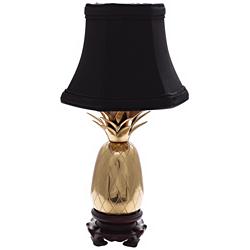 Pineapple 11 3/4&quot; Polished Brass and Black Shade Small Accent Lamp