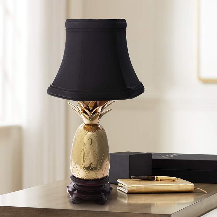 Pineapple 11 3/4 Polished Brass and Black Shade Small Accent Lamp - #J8952