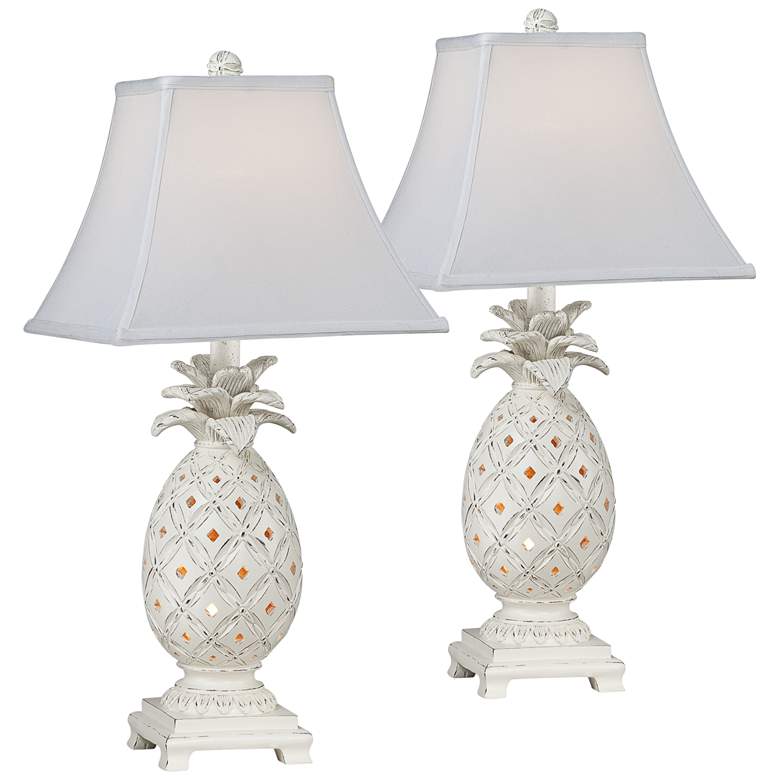 Image 1 Pineapple 23" High Antique White Night Light Table Lamps Set of 2