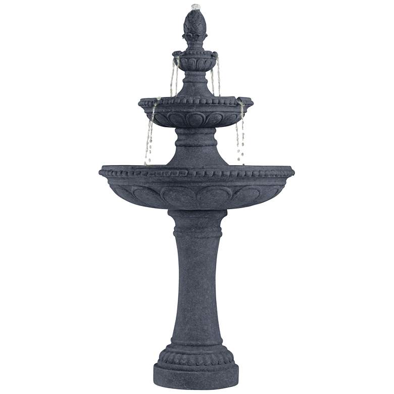 Image 2 Pineapple 44 inch High Faux Grey Stone 3-Tier Outdoor Fountain