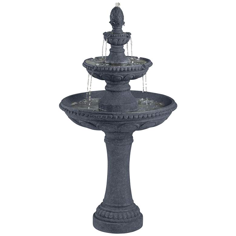 Image 5 Pineapple 44 inch High Faux Grey Stone 3-Tier Outdoor Fountain more views