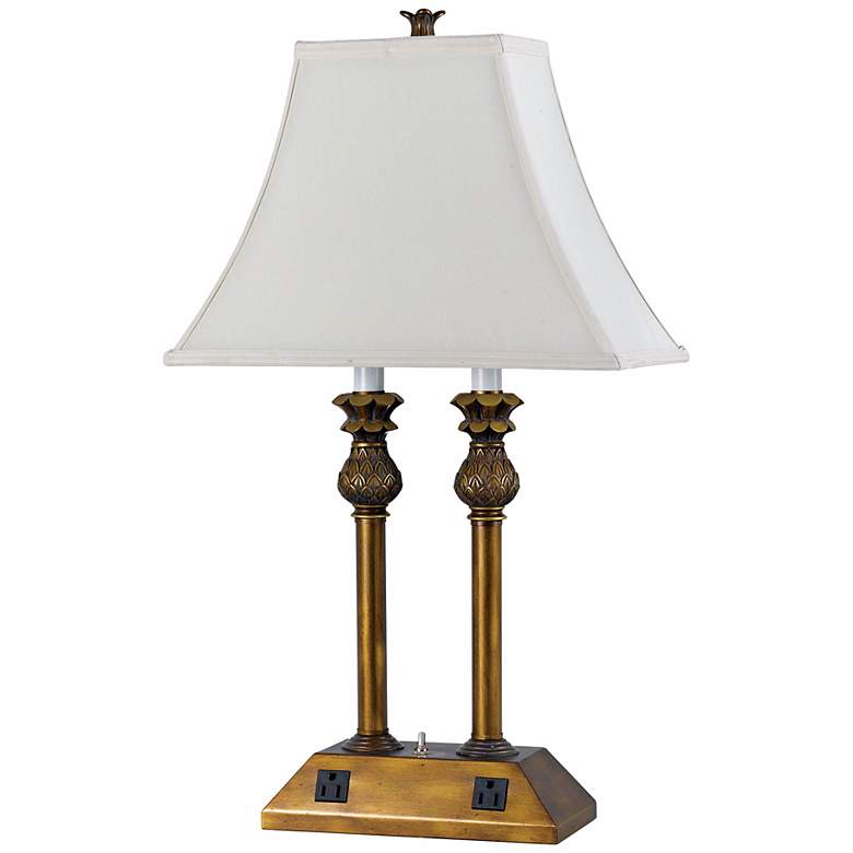 Image 1 Pineapple Antique Gold with Power Outlets Desk Lamp