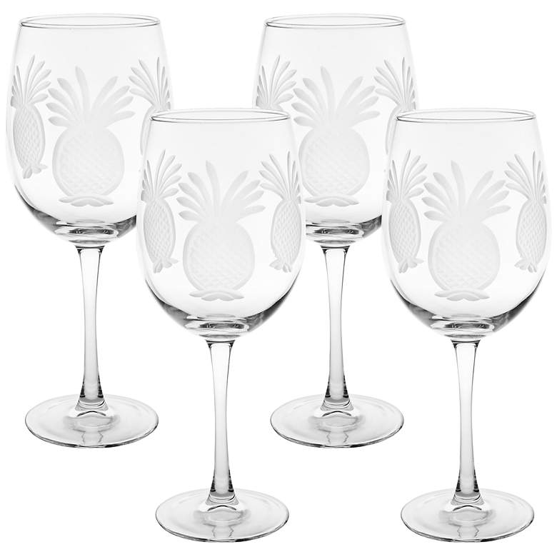 Image 1 Pineapple Engraved All-Purpose Wine Glass Set of 4