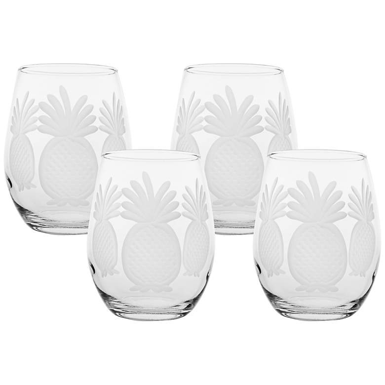 Image 1 Pineapple Engraved White Wine Tumbler Glass Set of 4