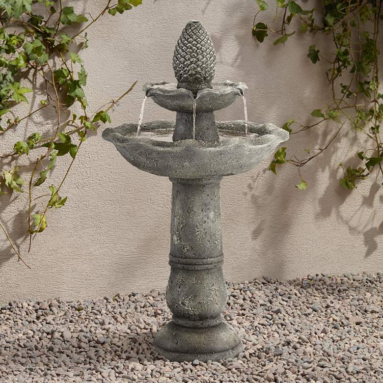 Image 1 Pineapple Garden 35"H Gray 2-Tier Indoor/Outdoor Fountain