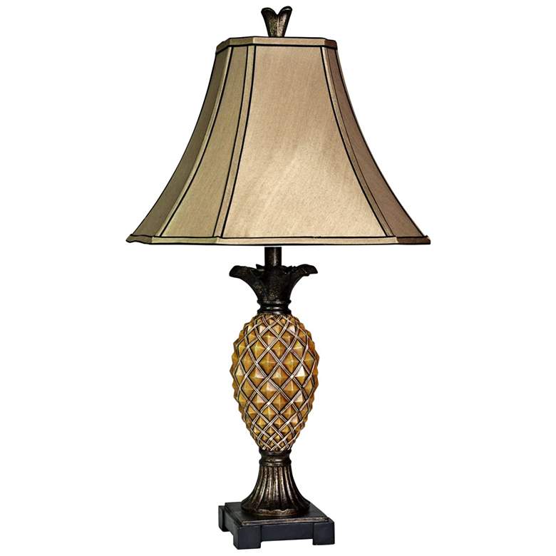 Image 2 Pineapple Textured Brown Table Lamp with Beige Fabric Shade