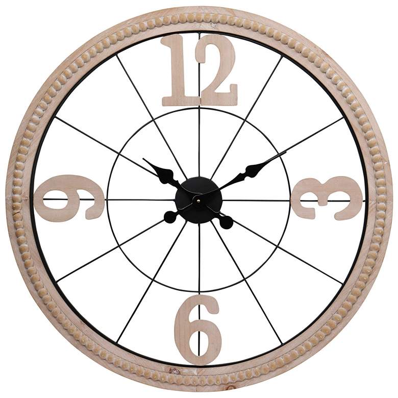 Image 2 Pinewood 31.5" White Washed Wood And Black Wood And Metal Wall Clock