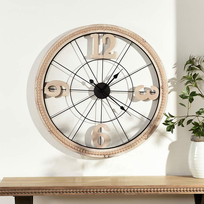 Image 1 Pinewood 31.5" White Washed Wood And Black Wood And Metal Wall Clock