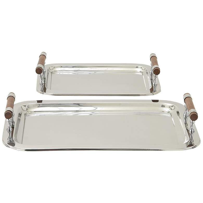 Image 1 Pini Stainless Steel and Wood Serving Tray Set of 2