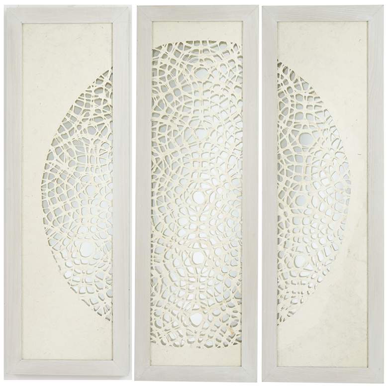 Image 3 Pini Woven Ivory 47 inch High Mirrored Wall Art Set of 3
