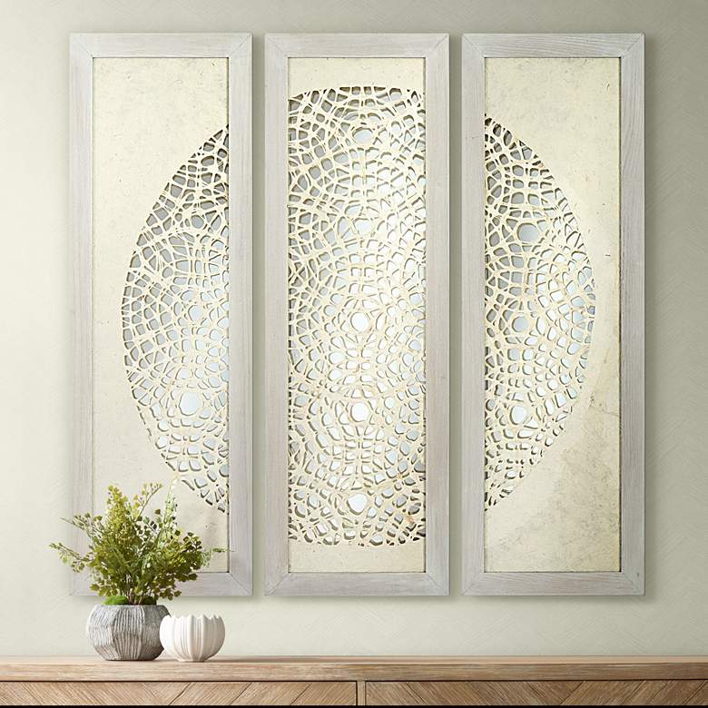 Image 1 Pini Woven Ivory 47" High Mirrored Wall Art Set of 3