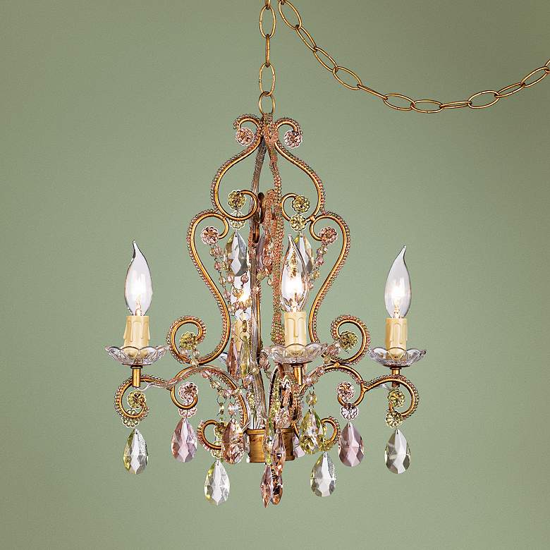 Image 1 Pink and Citron Swag Plug-In Style 4-Light Chandelier
