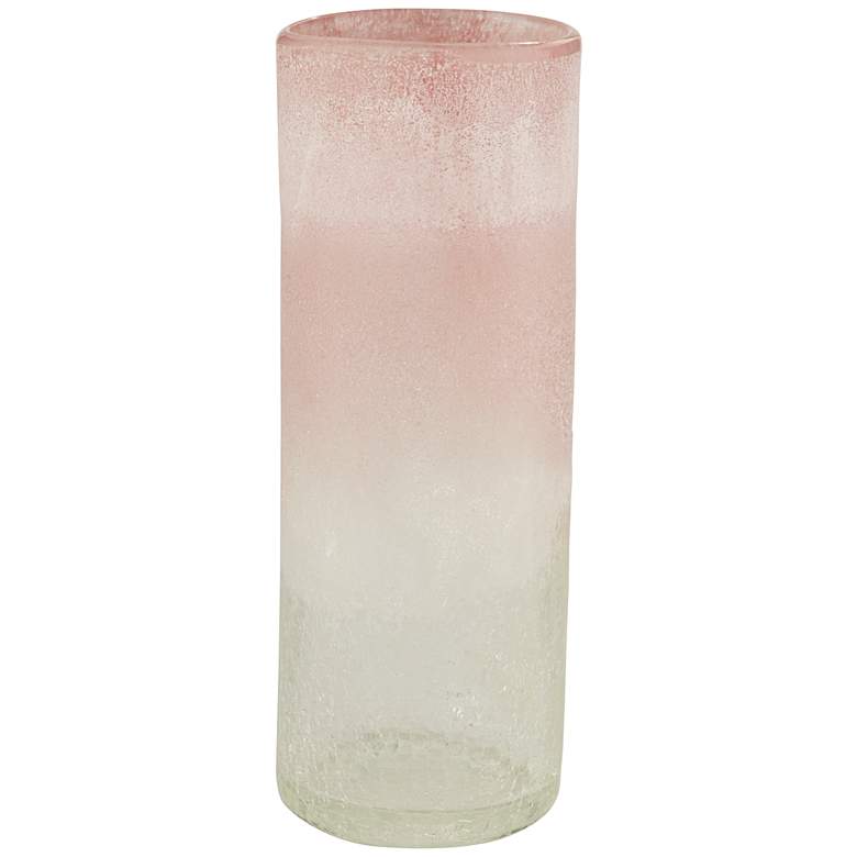 Image 1 Pink and Clear 12" High Cylinder Glass Decorative Vase