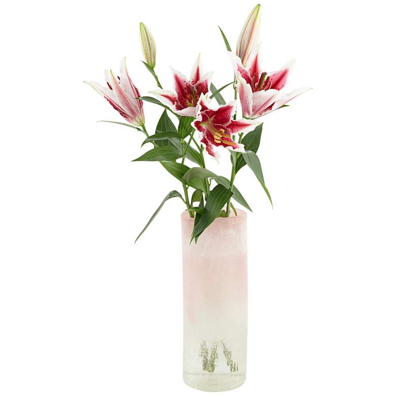 Pink and Clear 12&quot; High Cylinder Glass Decorative Vase more views