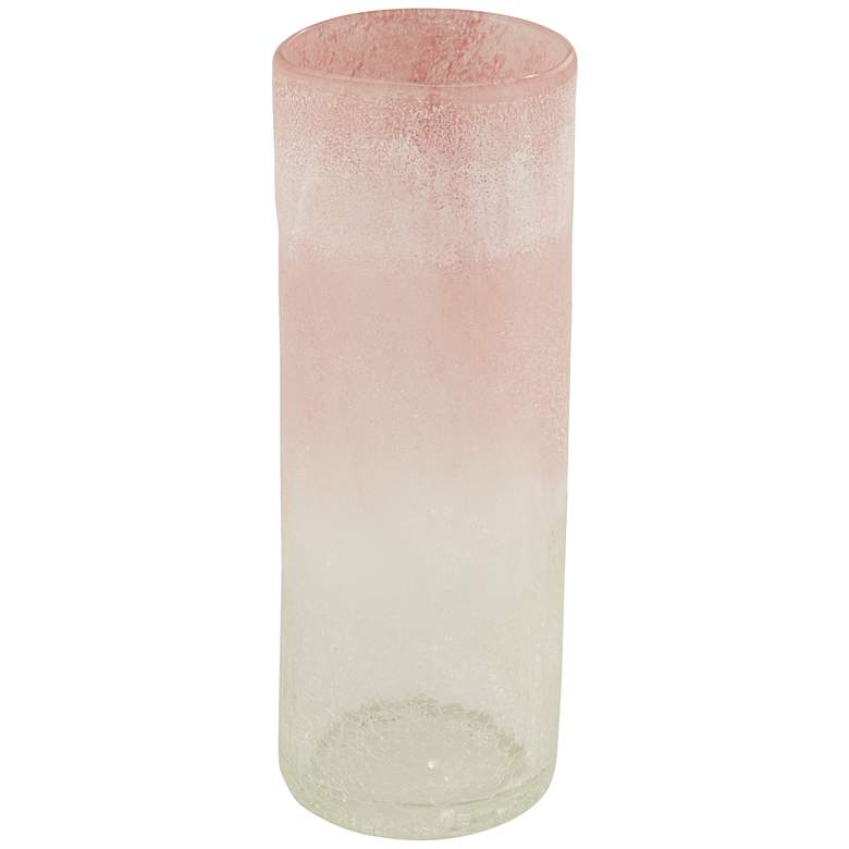 Pink and Clear 12&quot; High Cylinder Glass Decorative Vase more views