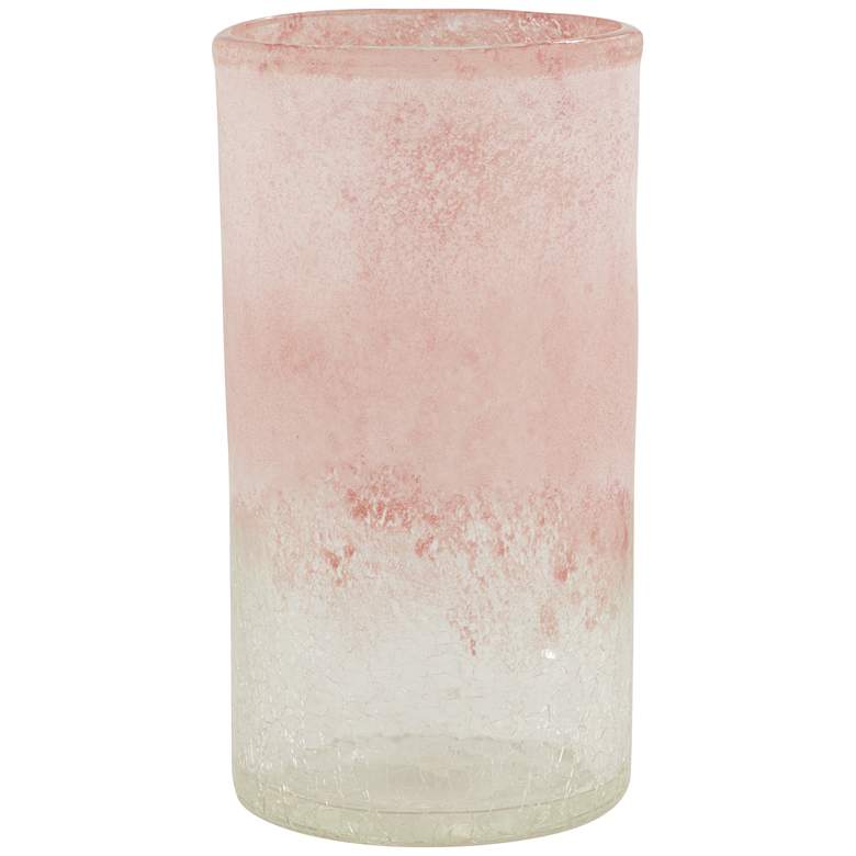 Image 1 Pink and Clear 8" High Cylinder Glass Decorative Vase
