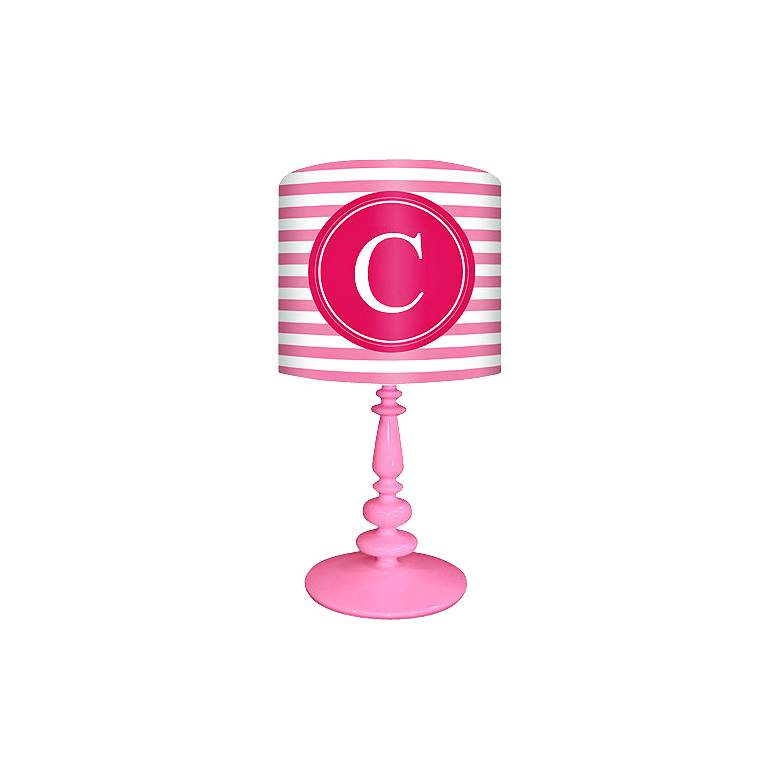 Image 1 Pink And Raspberry  inchC inch Striped Monogram Kids Table Lamp