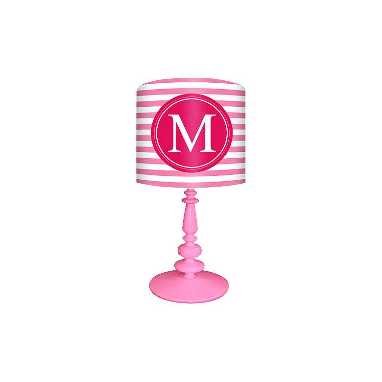 Image 1 Pink And Raspberry  inchM inch Striped Monogram Kids Table Lamp