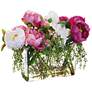 Pink and White Peony 19" Wide Faux Flowers in Glass Vase in scene