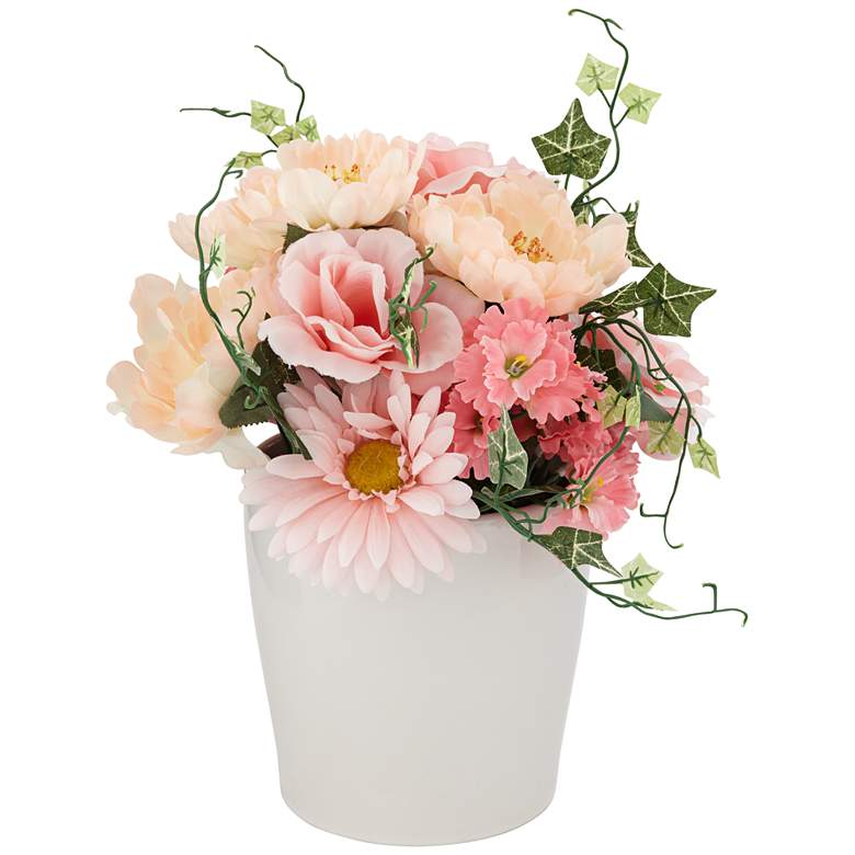 Image 1 Pink Daisy and Peach Hydrangea 12" High Faux Flowers in Pot