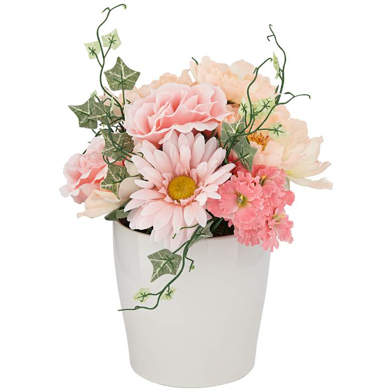 Image 3 Pink Daisy and Peach Hydrangea 12 inch High Faux Flowers in Pot more views
