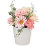 Pink Daisy and Peach Hydrangea 12" High Faux Flowers in Pot