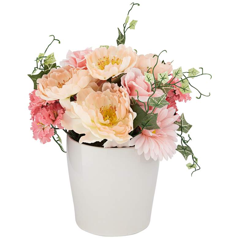 Image 4 Pink Daisy and Peach Hydrangea 12 inch High Faux Flowers in Pot more views