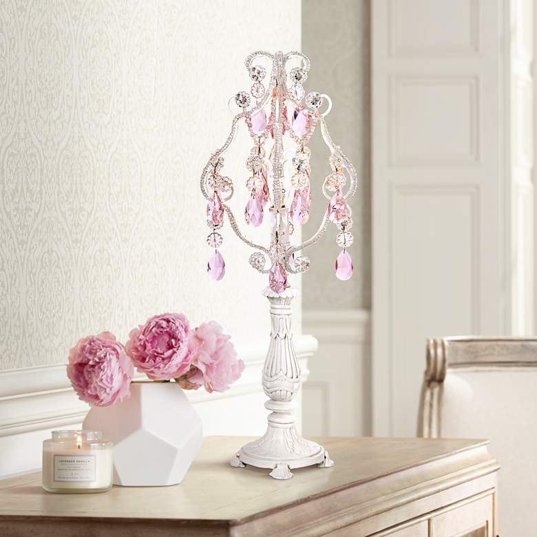 Pink Droplet 19 1/2&quot; High White Mini Chandelier Accent Lamp