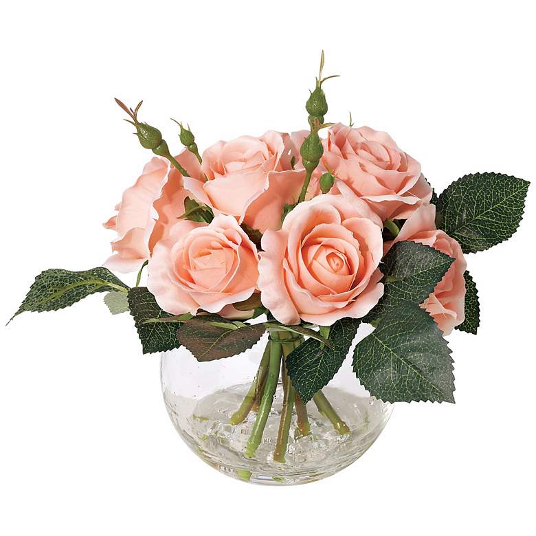 Image 1 Pink Faux Roses in Glass Container