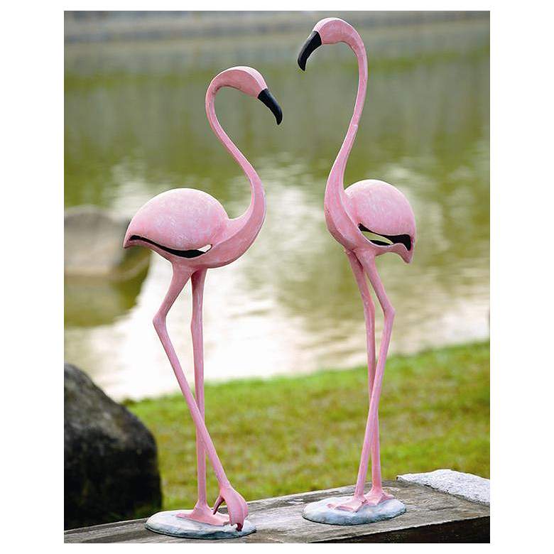 Image 1 Pink Flamingo Aluminum Outdoor Garden Statues Set of 2