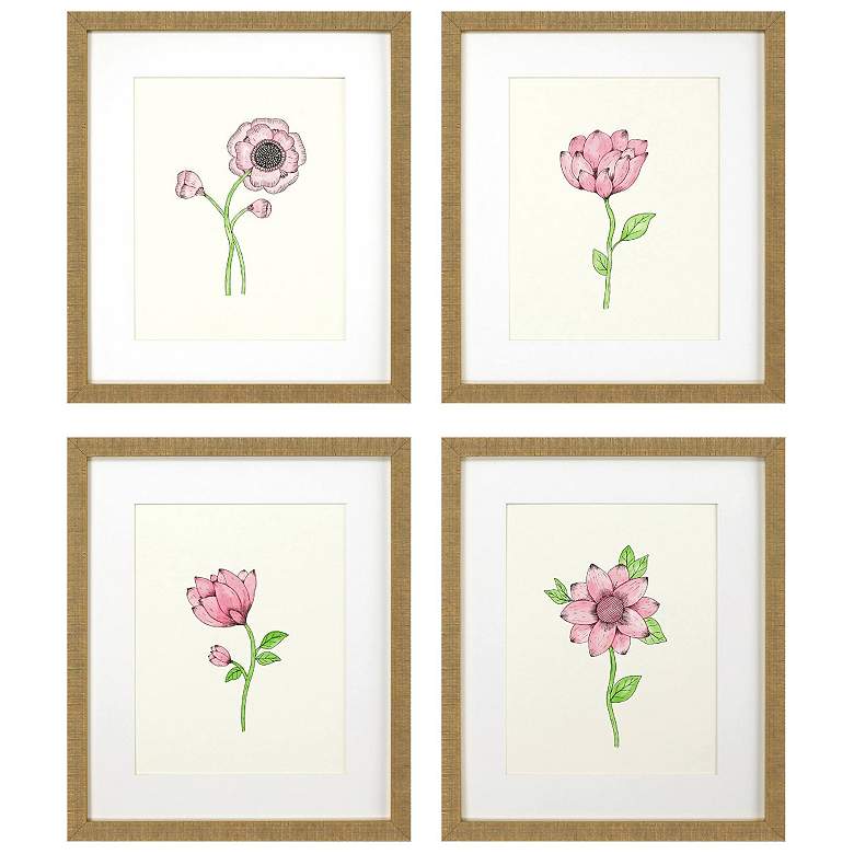 Image 1 Pink Floral Pops 18"W x 21"H Framed Art Set of 4