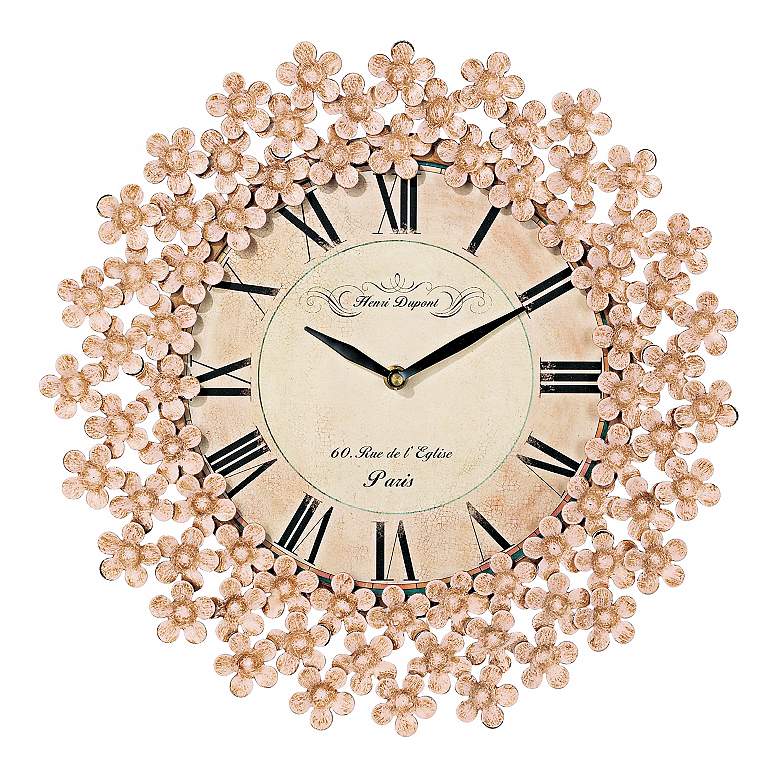 Image 1 Pink Floral Rim French 13 3/4" Wide Wall Clock