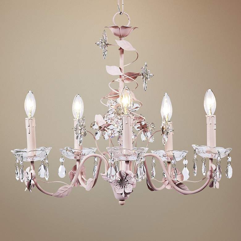 Image 1 Pink Flower and Crystal 20 inch Wide Chandelier