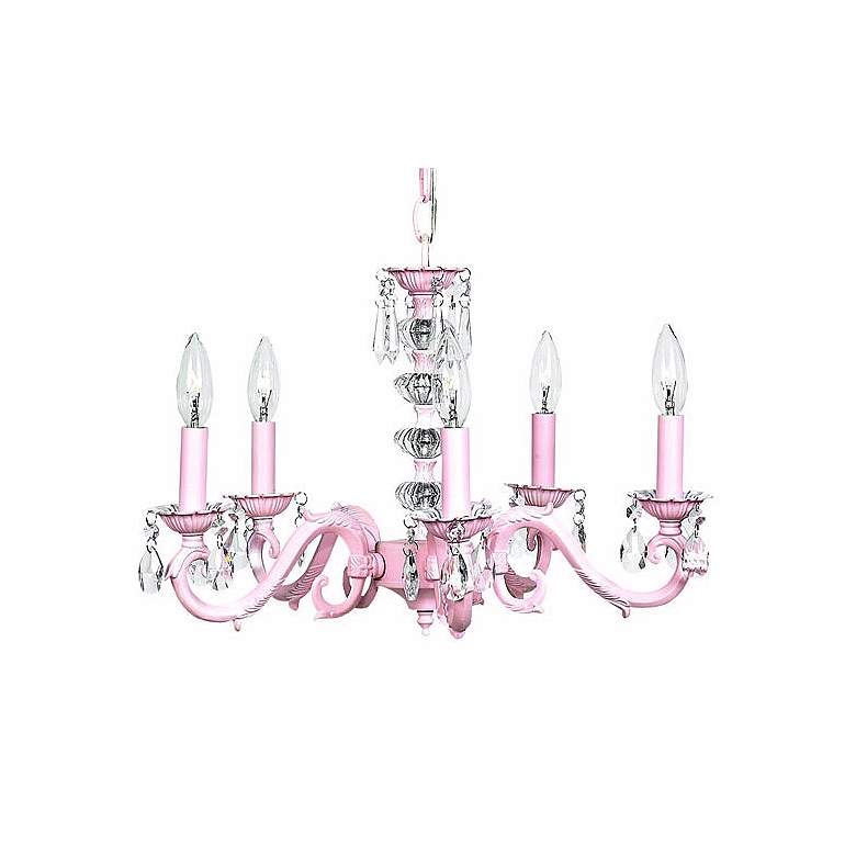 Image 1 Pink Glass Turret 5-Light Chandelier