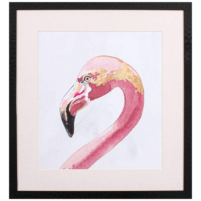 Image 1 Pink Golden Flamingo 28" High Printed Framed Wall Art