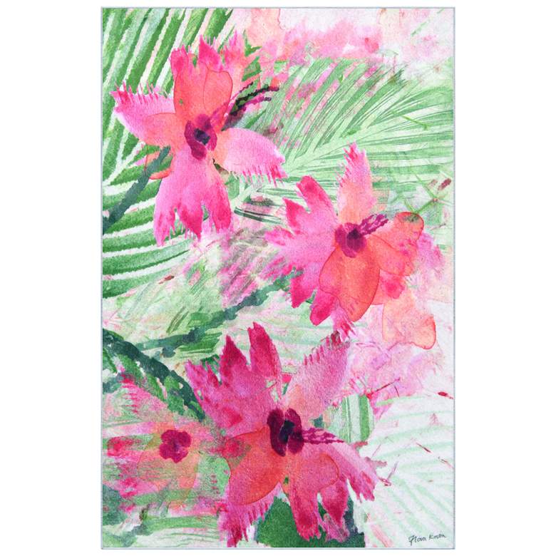 Image 1 Pink Green Floral I 5'x8'Hand Washable Flowers Power-loomed Art Area Rug