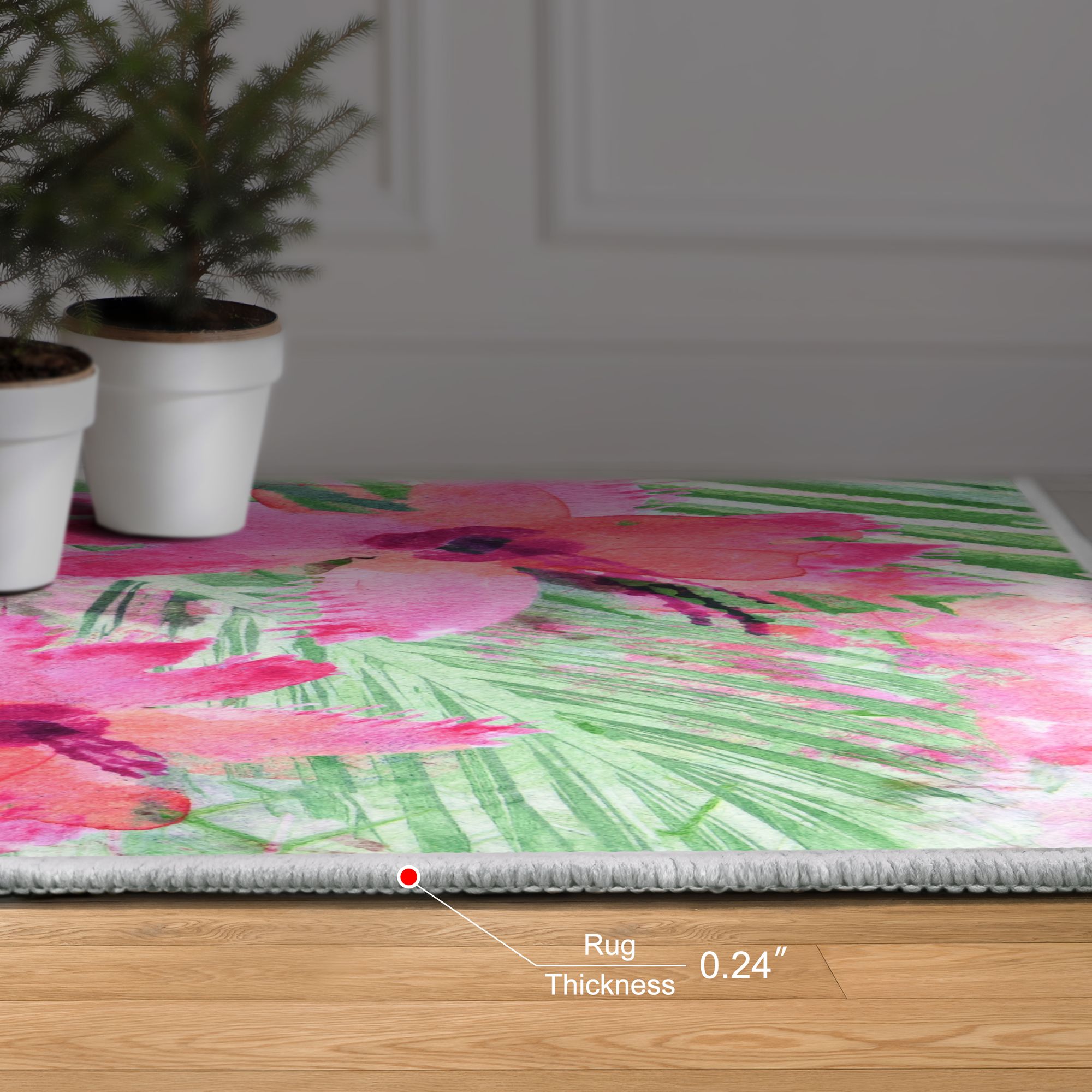 Image 7 Pink Green Floral I 8'x10'Hand Washable Flowers Power-loomed Art Area Rug more views