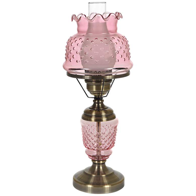 Image 1 Pink Hobnail Glass 22 inch High Hurricane Table Lamp