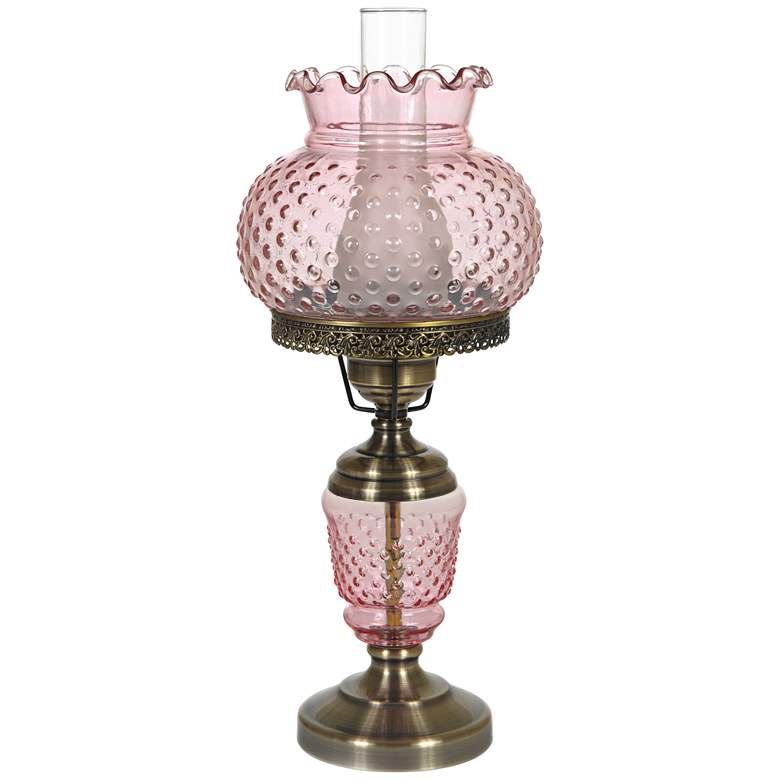 Image 1 Pink Hobnail Glass 23 inch High Hurricane Table Lamp